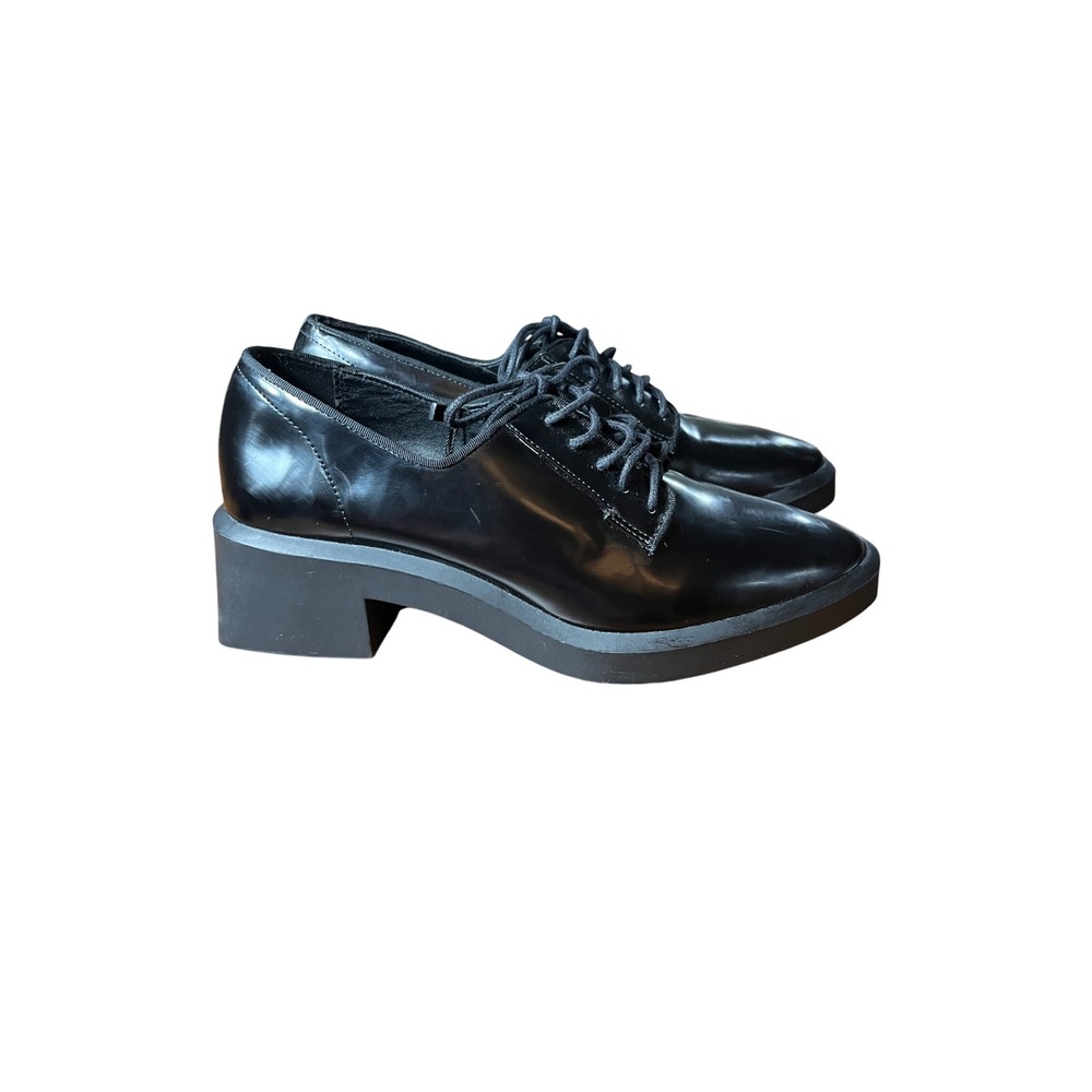 Zara Black faux‎ Leather Chunky Heel Lace Up Oxford Shoes Women's Size 41/10
